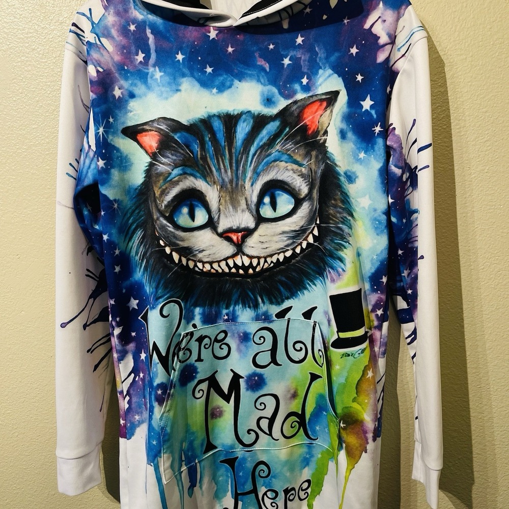 Cheshire Cat Long Hoodie / Dress All Over Print We‎ Are All Mad Here Sz M/L
